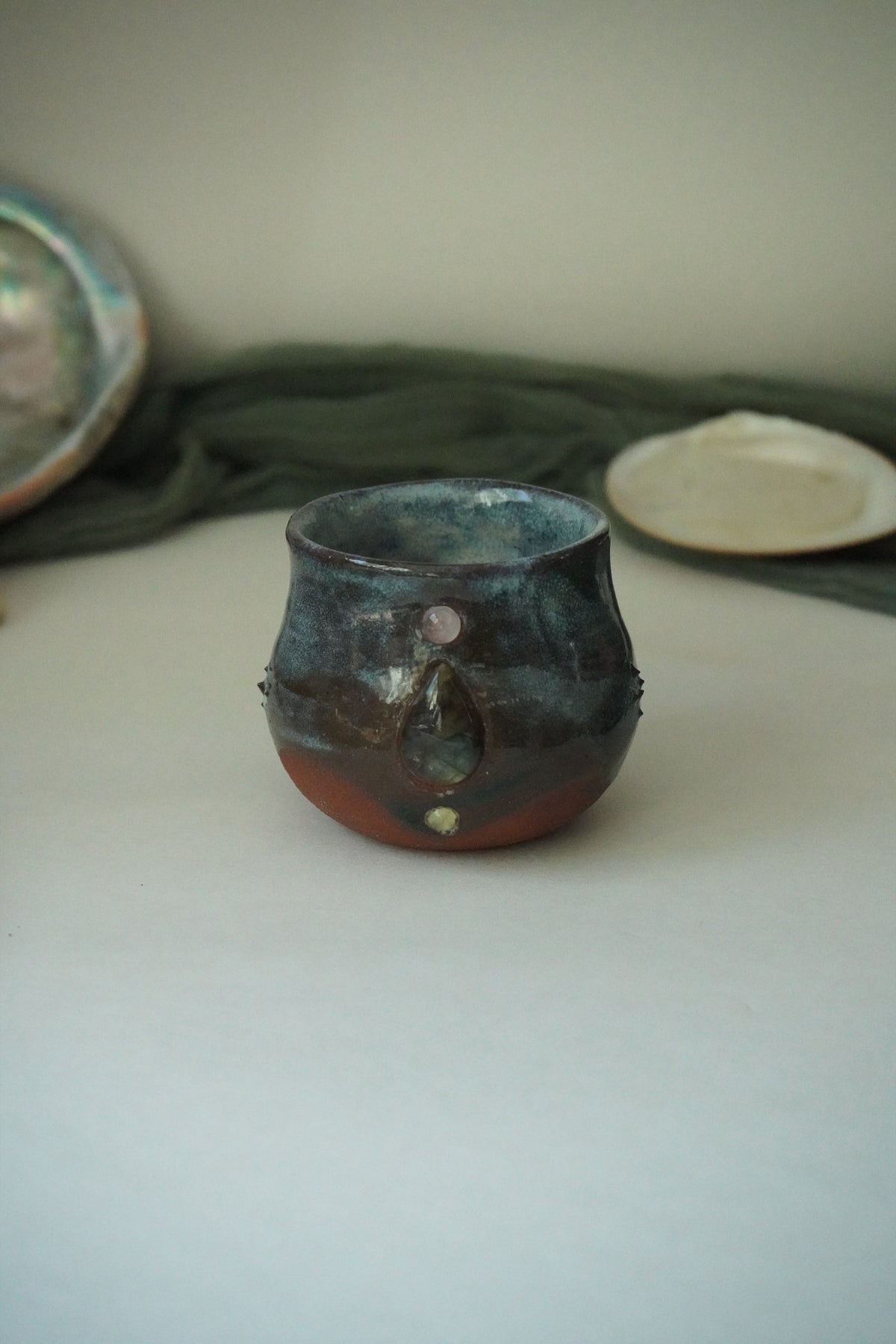 Trinity Tea Cup- Labradorite, Peridot, and Rose Quartz