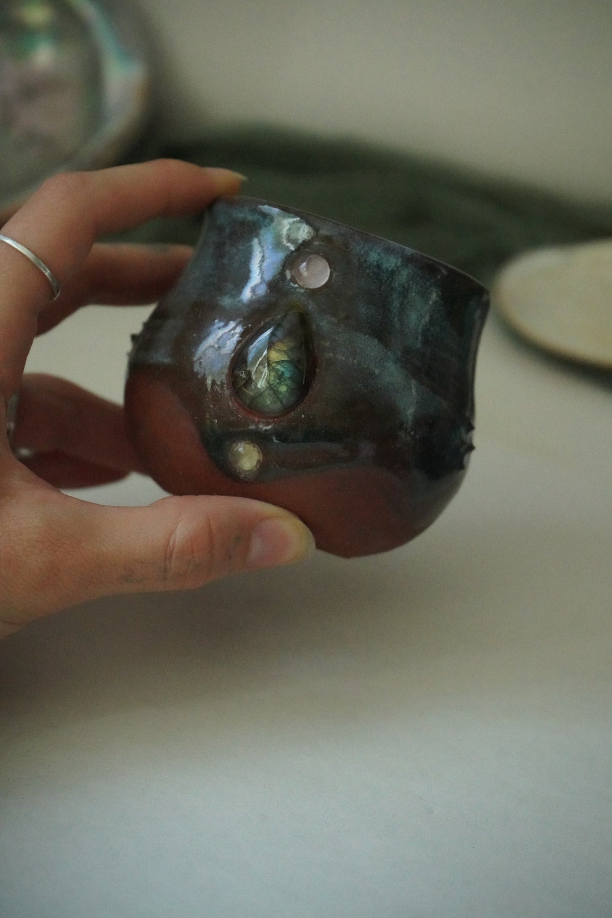 Trinity Tea Cup- Labradorite, Peridot, and Rose Quartz