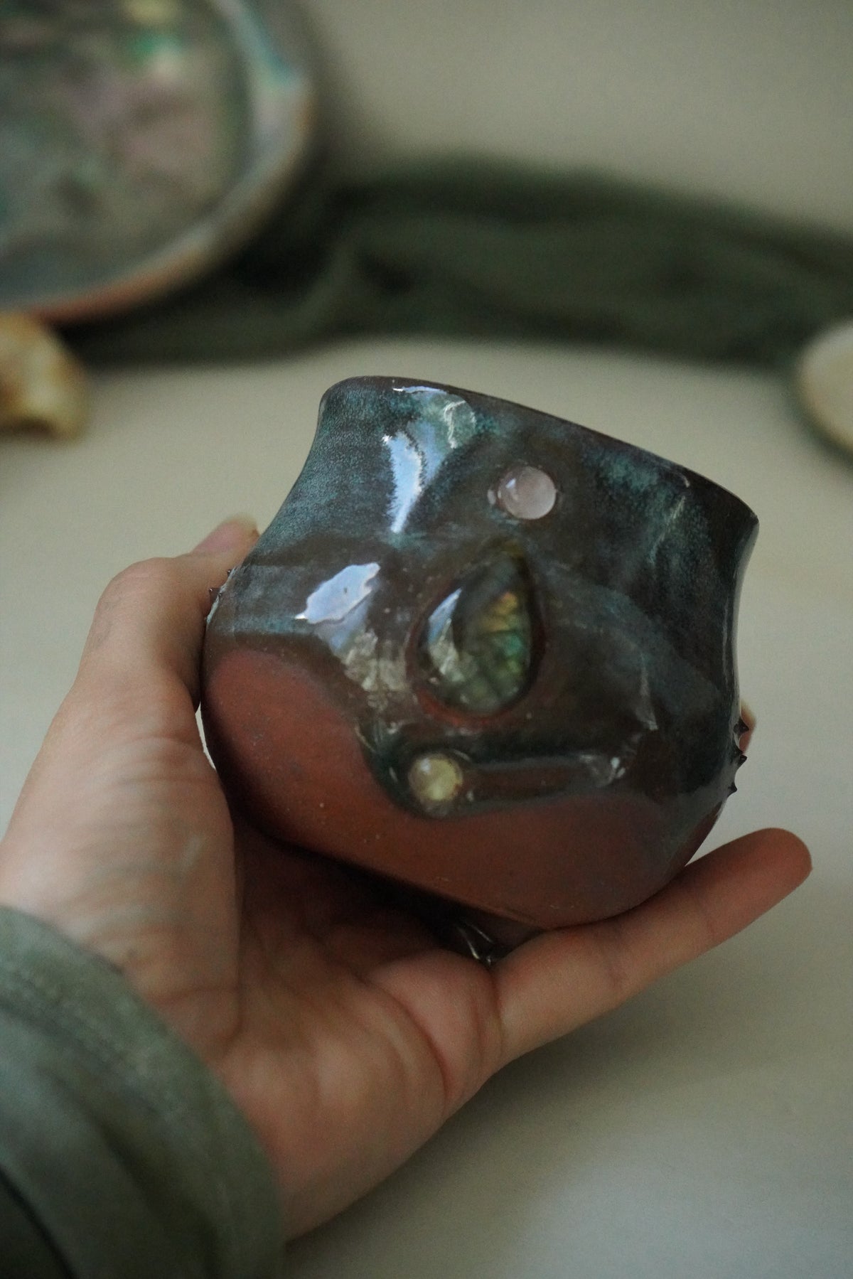 Trinity Tea Cup- Labradorite, Peridot, and Rose Quartz