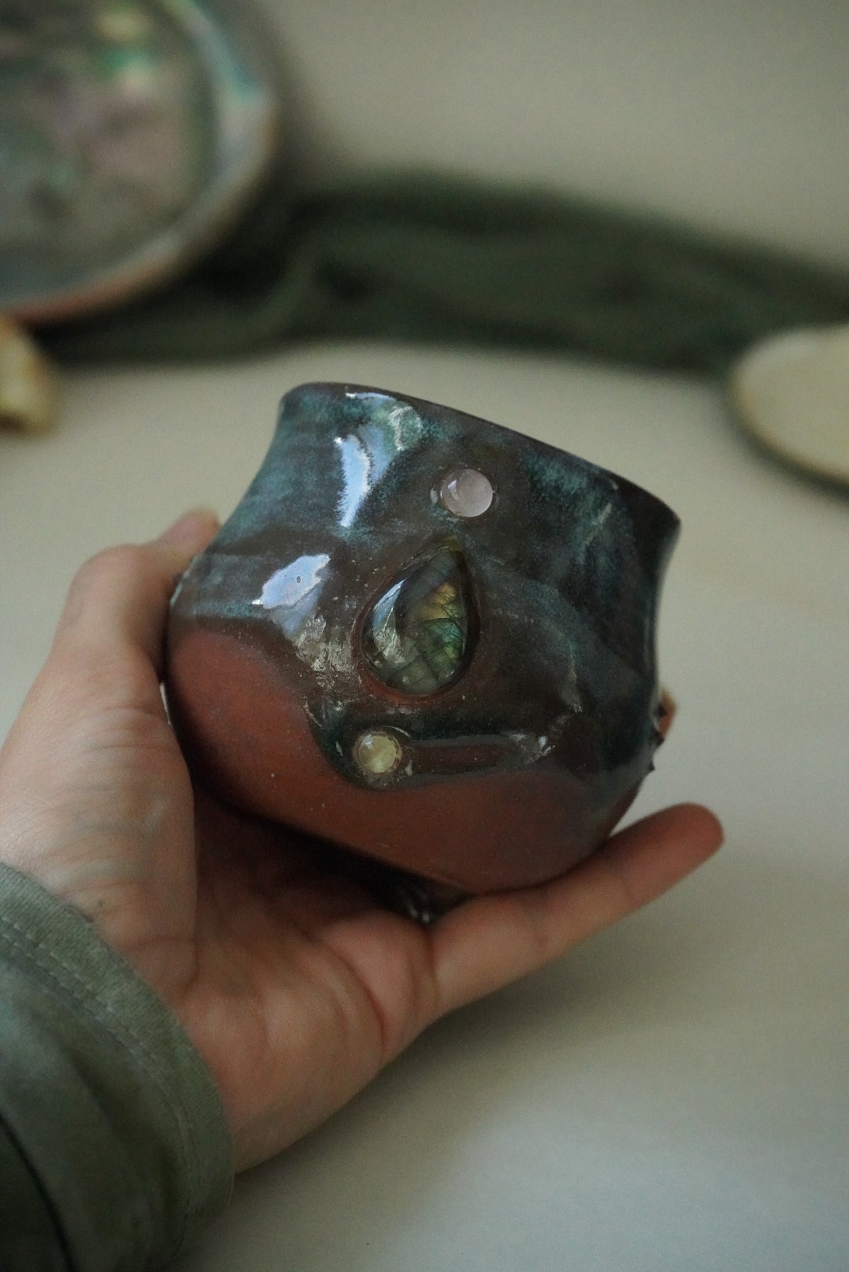 Trinity Tea Cup- Labradorite, Peridot, and Rose Quartz
