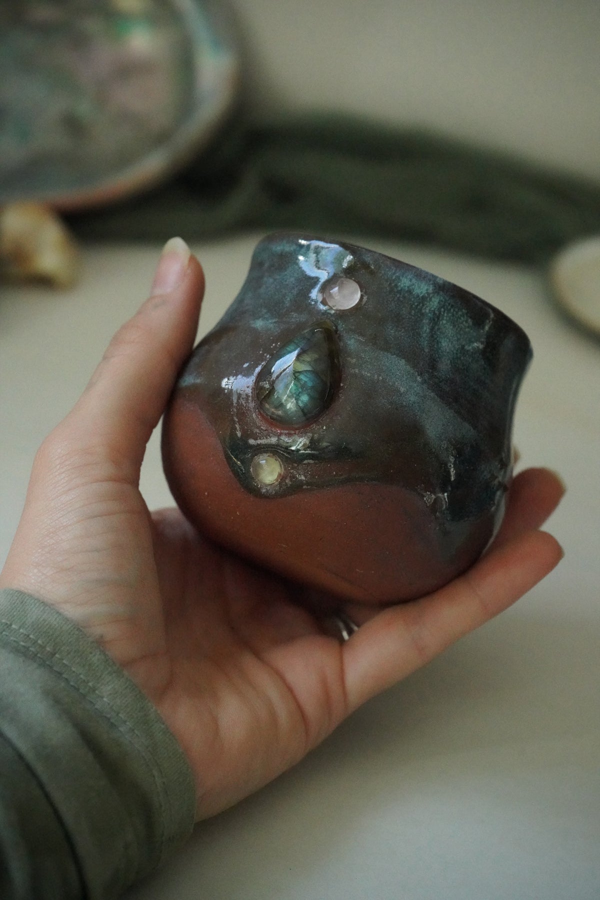 Trinity Tea Cup- Labradorite, Peridot, and Rose Quartz