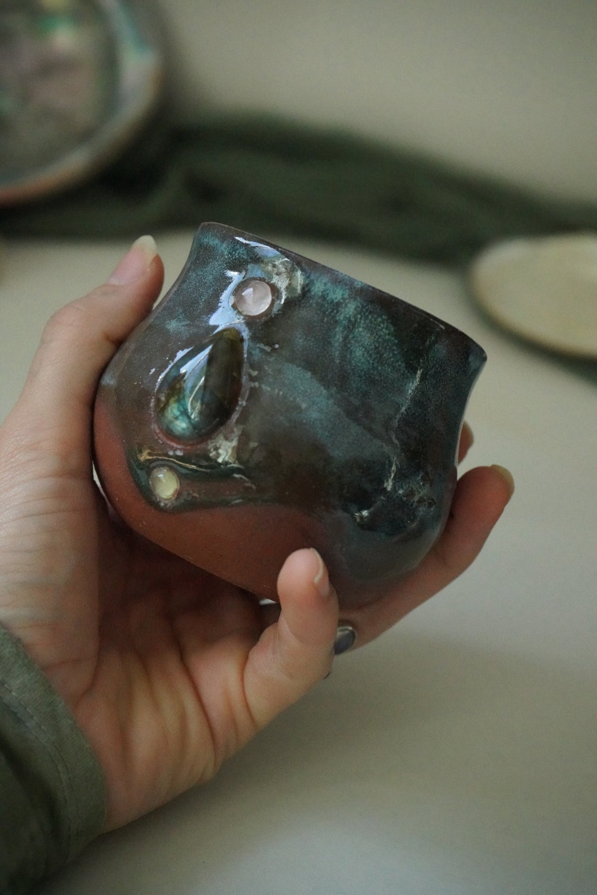 Trinity Tea Cup- Labradorite, Peridot, and Rose Quartz