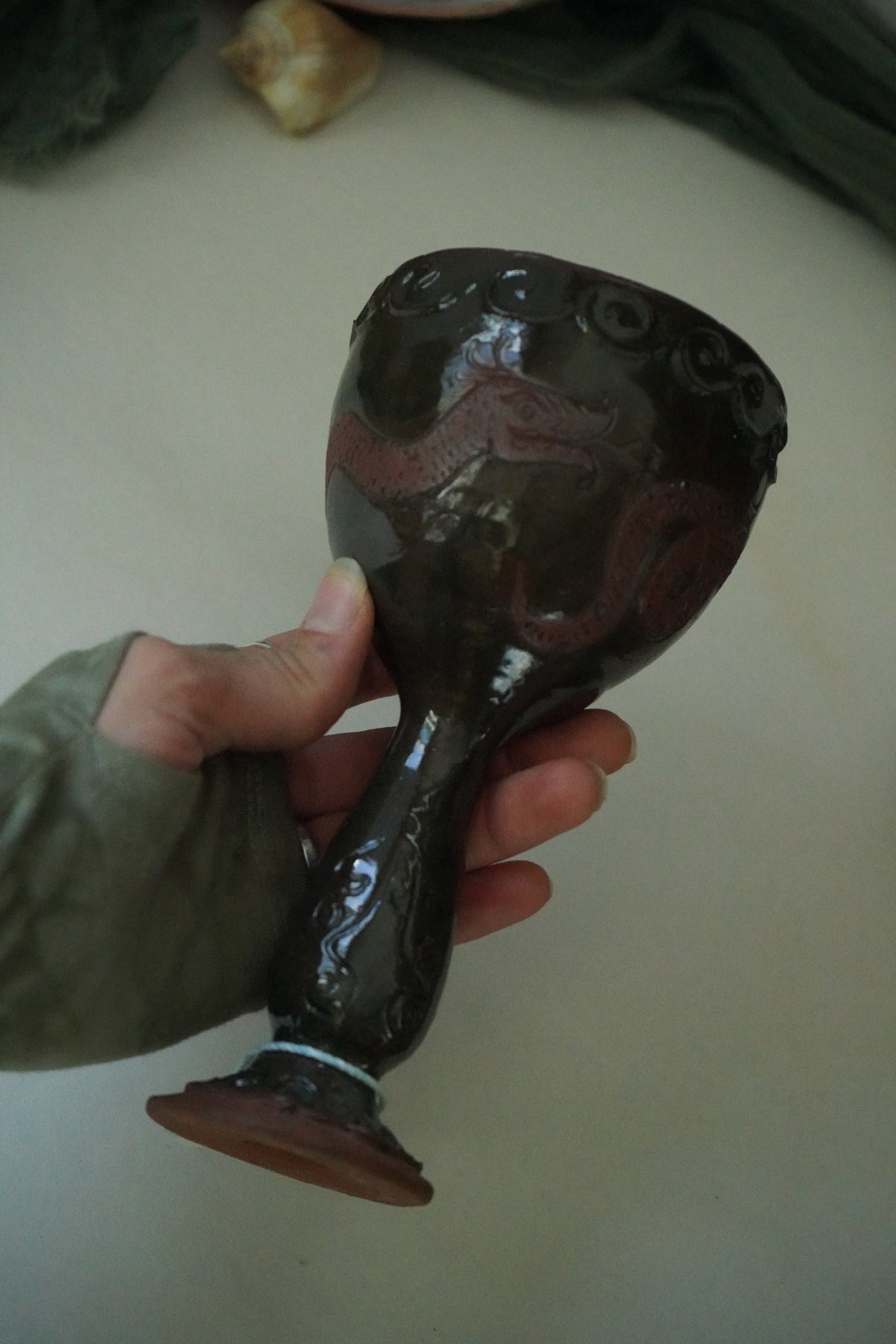 Dragons Celadon Chalice