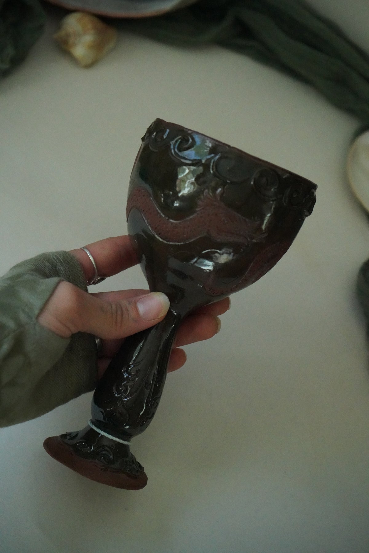 Dragons Celadon Chalice